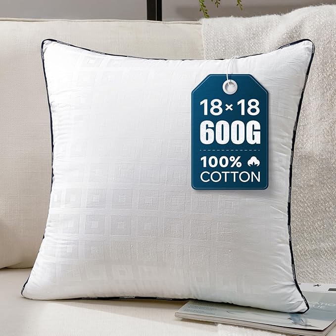 Phantoscope 18x18 Pillow Inserts, Decorative Throw Pillow Inserts with 100% Cotton Jacquard Cover, Virgin Fiber Pillow Sham Stuffer, Square Couch Cushion Pillows, Pack of 1, 18x18 Inch