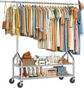 Ekisemio Heavy Duty Clothes Rack Load 650 LBS, Rolling Clothing Rack with Shelves, Metal Garment Rack for Bedroom, Laundry Room, Retail Store, Chrome