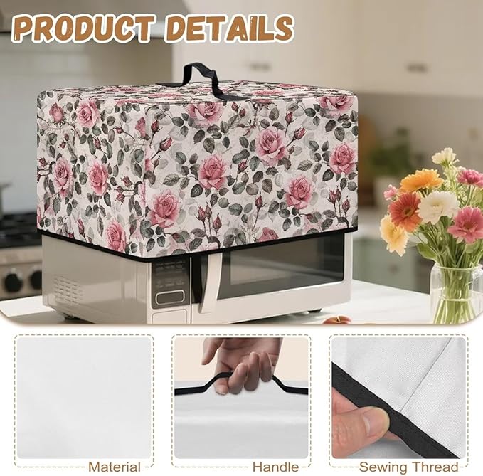 Microwave Dust Cover, Rose Heat-Resistant Waterproof Polyester Fabric Microwave Oven Dust Cover Case Dustproof Protections Protector for Microwaves Ovens