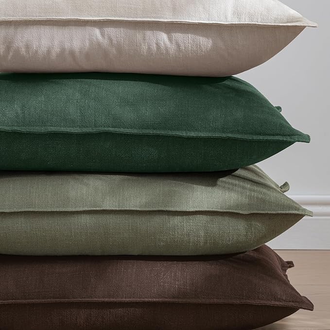 EMEMA Throw Pillow Covers Decorative Linen Pillow Covers 24x24 Inch Light Olive Green Boho Farmhouse Neutral Couch Throw Pillows for Bed Pack of 2 Accent Pillowcase Modern Sofa Cushion Livingroom Home
