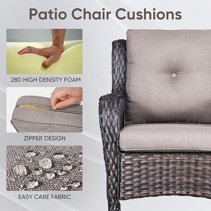 Patio Chair Cushions 3 Packs - Outside Heavy Duty Thick Water-Resistant Cushion 22x24 with Zipper Cover for Patio Glider Rocking Chairs Loveseat Couch – Grey/Buckle