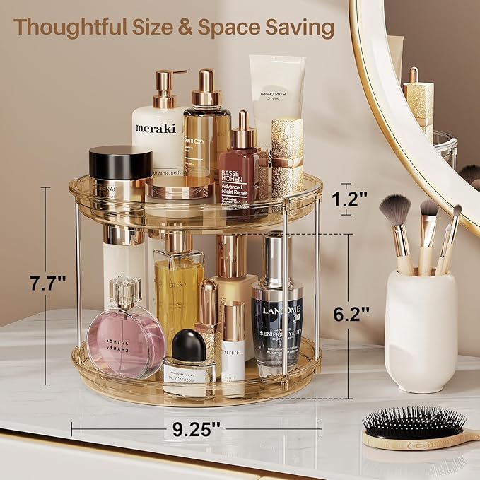 LAMU 2 Tier Lazy Susan Turntable Organizer 9.25'' Rotating Spice Rack Organization for Cabinet, Kitchen, Pantry, Countertop, Bathroom, Vanity, Medicine Cabinet Organizer, Amber