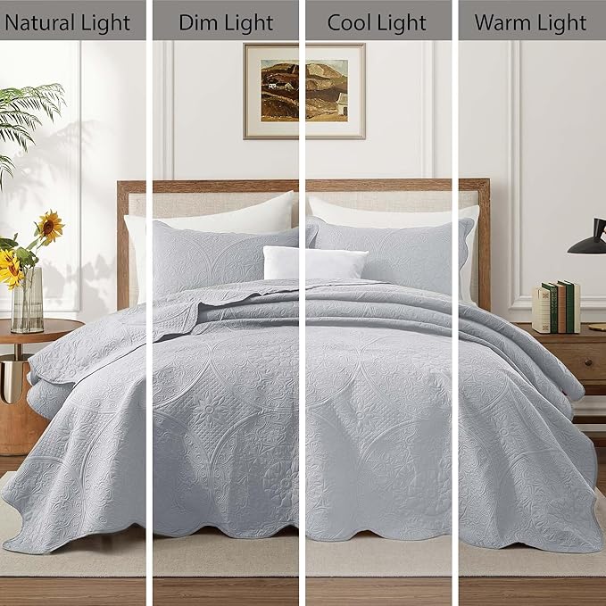 IR Imperial Rooms 10 Pack Twin Quilt Bedding Set (68" x 86") - Bulk Wholesale for Hotels, Guest Bedroom & Airbnbs - Lightweight Microfiber Reversible Floral Embossed Quilts Bedspreads (Silver)