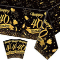NatNarr 3 Pack 40th Birthday Plastic Tablecloth, 54x108 Inch Black Gold Disposable Rectangle Table Cover Waterproof Table Cloth for Birthday 40 Anniversary Party Supplies