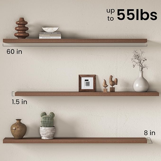 Fun Memories 60Inch Long Floating Shelves, 8 Inch Deep Shelves