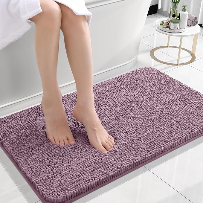 OLANLY Bathroom Rugs 24x16, Extra Soft Absorbent Chenille Bath Rugs, Rubber Backing Quick Dry, Machine Washable Bath Mats for Bathroom Floor, Tub and Shower, Home Decor Accessories, Deep Plum