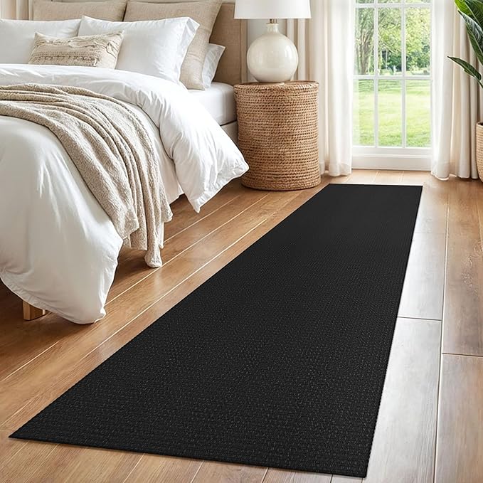 IOHOUZE Washable Runner Rug 2x8 Non Slip Rubber Backed Hallway Runner Entryway Runner Indoor, Kitchen Rugs Woven Cotton Floor Carpet for Kitchen Hall Entrance Bedroom, Black/Grey