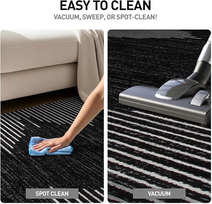 Rugshop Bohemian Stripe Stain Resistant Carpet High Traffic Living Room Kitchen Bedroom Dining Room Large Areas Basement Open Spaces Area Rug 8' x 10' Black