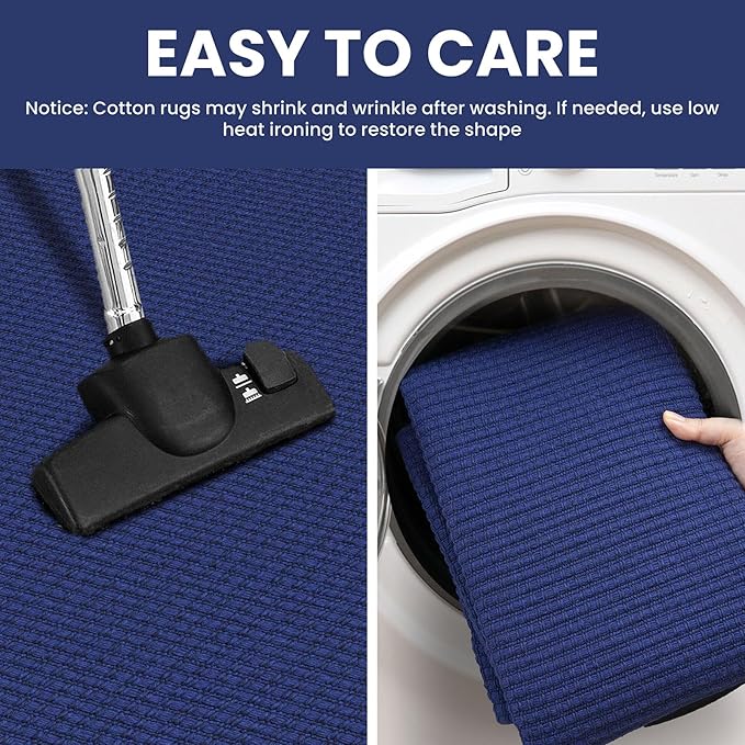 IOHOUZE Washable Runner Rug 2x6 Non Slip Runners for Hallways Entryway Runner Indoor, Kitchen Rugs Woven Cotton Floor Carpet for Kitchen Hall Entrance Bedroom, Royal Blue/Navy