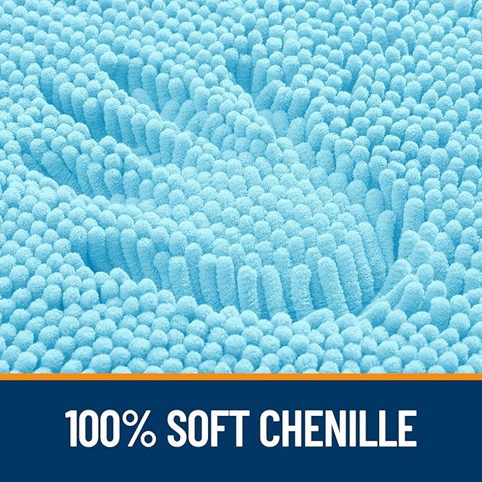OLANLY Bathroom Rugs 47x24, Extra Soft Absorbent Chenille Bath Rugs, Rubber Backing Quick Dry, Machine Washable Bath Mats for Bathroom Floor, Tub and Shower, Home Decor Accessories, Sky Blue