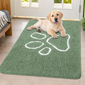 Smiry Dog Door Mat for Muddy Paws, Absorbent Dirt Trapper Non Slip Quick Dry Washable Chenille Mat for Mud Dogs, Entry Rug for Indoor and Outdoor (40x32 Inches, Olive Green and White)