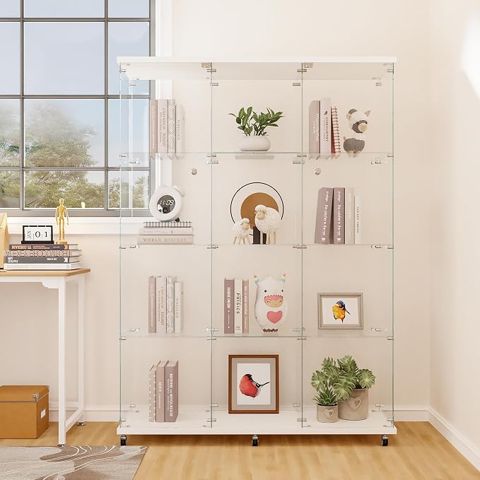 FLYMUHJIA Curio Cabinets with Glass Doors Modern Glass Shelves Tempered Glass