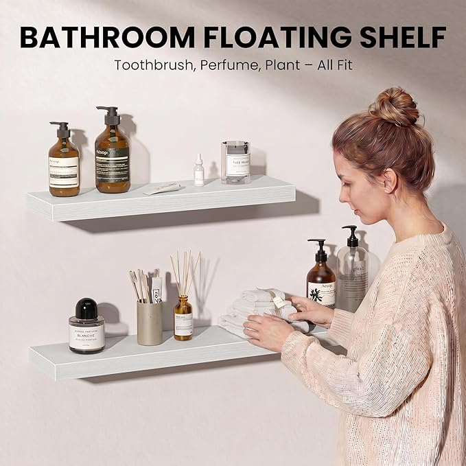 Fun Memories Floating Shelves for Wall, 36 Inch Long Set of 2 Rustic Wood Wall