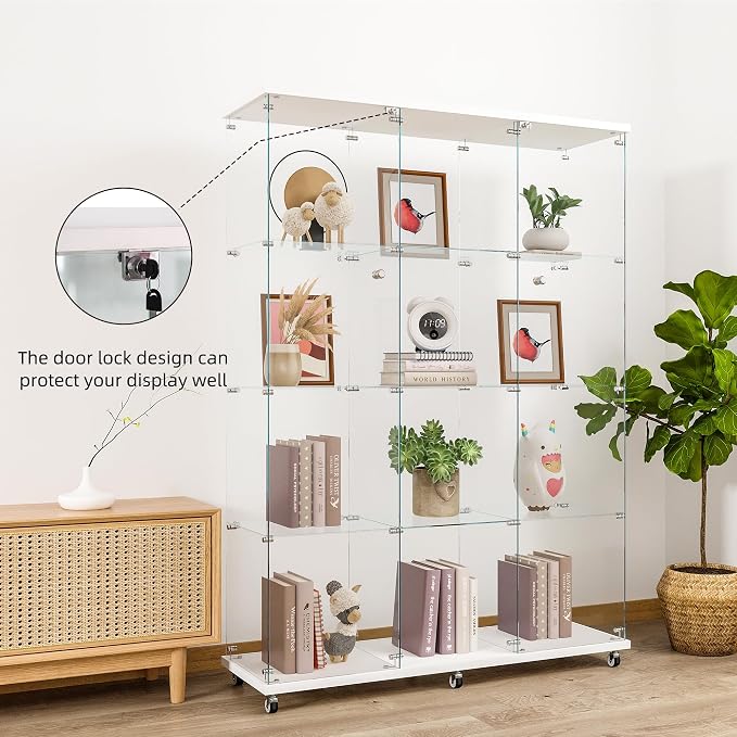 FLYMUHJIA Curio Cabinets with Glass Doors Modern Glass Shelves Tempered Glass