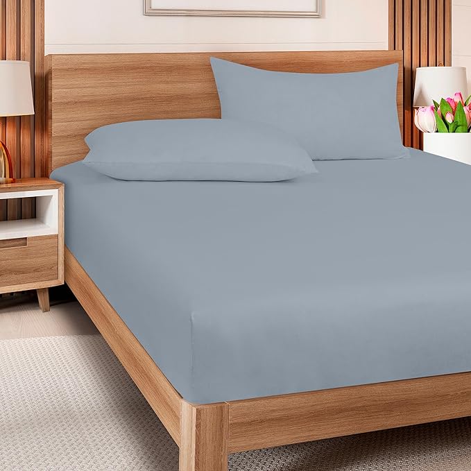 ROYALE LINENS 300 Thread Count 100% Long Staple Combed Cotton Fitted Sheet King - Super Soft Deep Pocket Bottom Sheet - Fitted Sheets Only - Elastic Sheets (King, Lake Blue)