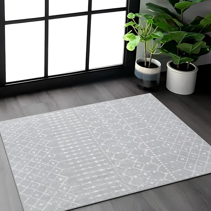 Lahome Moroccan Rugs for Entryway 2x3 Small Non-Slip Kitchen Rug Throw Lightweight Area Rugs for Bedroom Gray Vintage Print Distressed Bath Mat Floor Indoor Doormat Carpet for Laundry Living Room