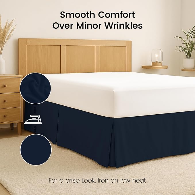 Utopia Bedding Full Bed Skirt - Soft Quadruple Pleated Ruffle - Easy Fit with 16 Inch Tailored Drop - Hotel Quality, Shrinkage and Fade Resistant (Full, Navy)