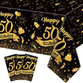 NatNarr 3 Pack 50th Birthday Plastic Tablecloth, 54x108 Inch Black Gold Disposable Rectangle Table Cover Waterproof Table Cloth for Birthday 50 Anniversary Party Supplies