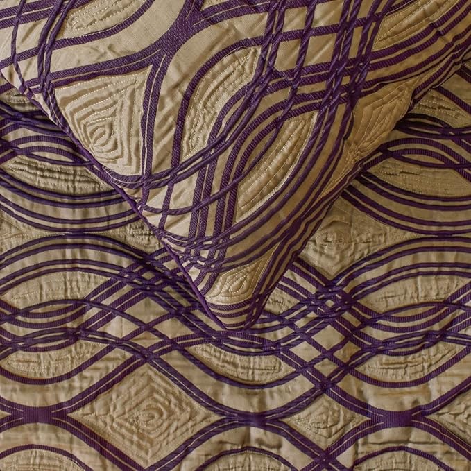The HomeCentric King/Queen/Twin Plum Designer Twin 53"x18" Bed Runner Without Pillow Cover, Quilted Bed Scarf on Jacquard Fabric - Plum Swirls