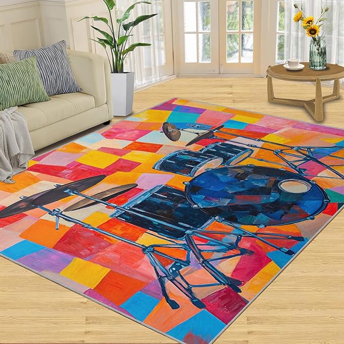 2x3 Drum Set Rugs for Entryway - Abstract Art Small Area Rugs, Pop Art Laundry Room Carpet Non Slip Accent Throw Rug for Bathroom Kitchen Sink Front Door