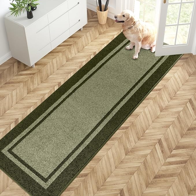 PURRUGS Dirt Trapping Door Mat 24" x 84", Non-Slip/Skid Machine Washable Entryway Rug, Shoes Scraper, Area Rug, Super Absorbent Welcome Mat for Muddy Wet Shoes and Paws, Budding Green & Sage Green