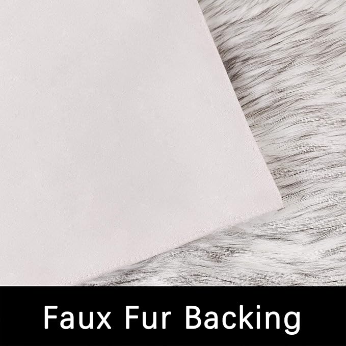 Latepis Rugs for Living Room Faux Fur Rug 5x6.7 White with Grey Tips Washable Sheepskin Rugs Bedside Shag Rug for Bedroom Dorm Home Decor Rectangle