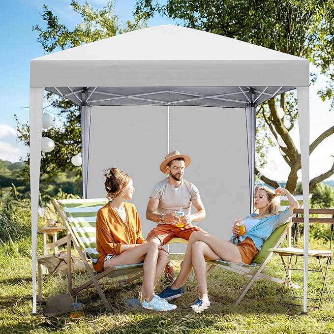 VINGLI 6.5x6.5 Pop Up Canopy Tent with Sidewalls, Outdoor Gazebo Canopy Tent, Patio Event Tents Outdoor Event Shelter for Parties (White)