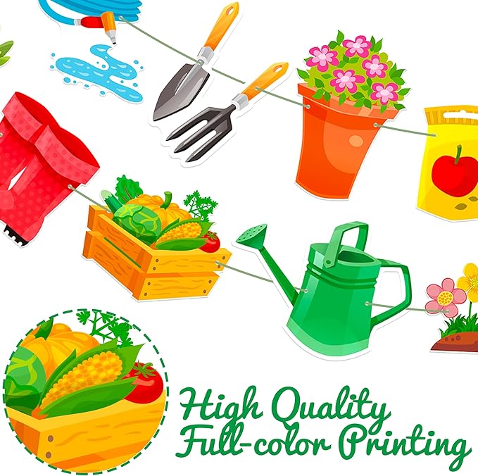 3Pcs Gardening Tool Banners Garden Birthday Party Decorations Garden Tool Theme Banner Garlands Hanging Decorations for Spring Theme Birthday Party Baby Shower Supplies