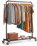 Sywhitta Clothing Rack on Wheels with Storage Shelf & Sturdy Metal Frame, Retail Clothing Rack for Hanging Clothes, Coats, Skirts,Space-Saving Mobile Organizer for Closet, Bedroom, Laundry Room, Black