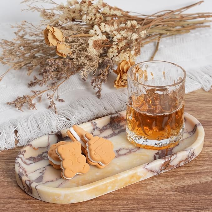 Koville Natural Marble Tray for Decor, Marble Vanity Tray for Perfume, Cosmetics, Jewelry, Stone Decorative Trays for Dresser Organizer, Storage Trays for Home Bathroom Countertop(Calacatta Viola)