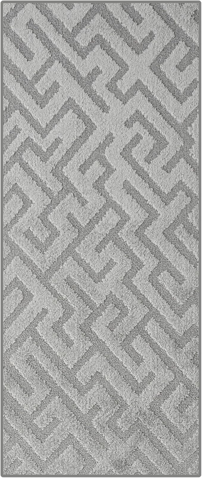 15ft Custom Hallway Rug - Deco Grey | Non-Slip Rubber Backed | Washable & Pet Friendly | Edge Bound