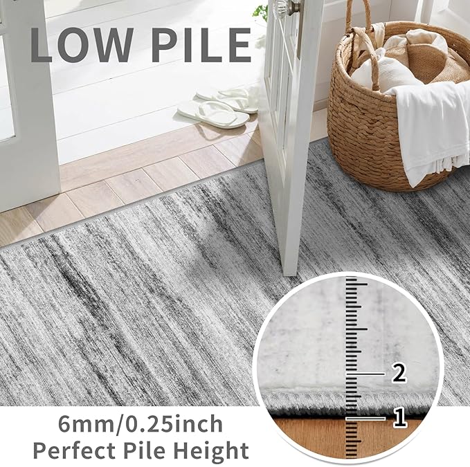 3x8 Washable Runner Rug for Family: Easy-to-Clean Runners for Hallway Entryway Kitchen Bedroom - Stain and Water Resistant Rugs with Non-Slip Backing - Soft Low-Pile Carpet Grey