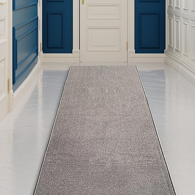 Custom Made Runner Rug Low Pile with Rubber Backing for Kitchen Foyer Hallway Entry Choose Your Length Size 26 Inch Wide Solid and Plain Grey Color (18 feet x 26 inch)