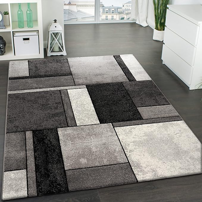 Paco Home Area Rug Modern Geometric Pattern in Grey White, Size: 2'8" x 4'11"