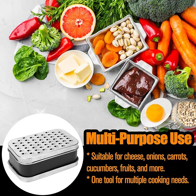 2 In 1 Cheese Grater with Container and Lid Metal Handheld with Storage Box Stainless Steel – Citrus Lemon Zester, Fruit Vegetable Onion Choppers, Airtight Includes Hand Peelers, Grinder, Shredder