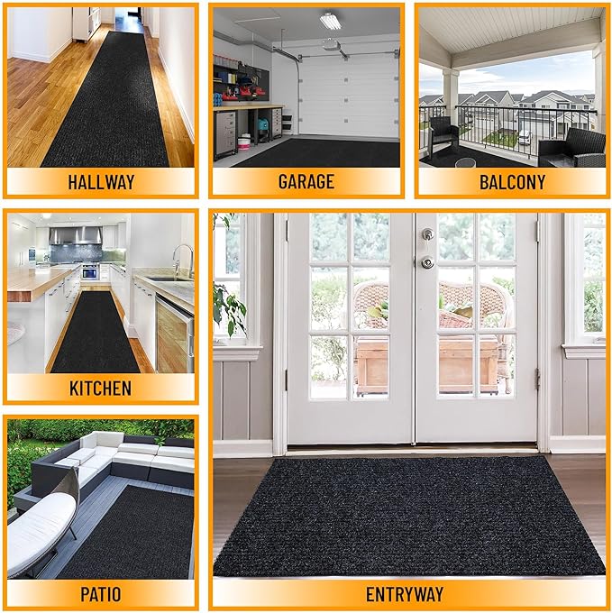 Ottomanson 2'7" x 6' Hallway Runner with Scraper Pile - Extra Durable Non-Slip Rug Mat for Indoor & Outdoor Use - Ideal for Kitchen, Entryway & Garage - High-Traffic Carpet, Black