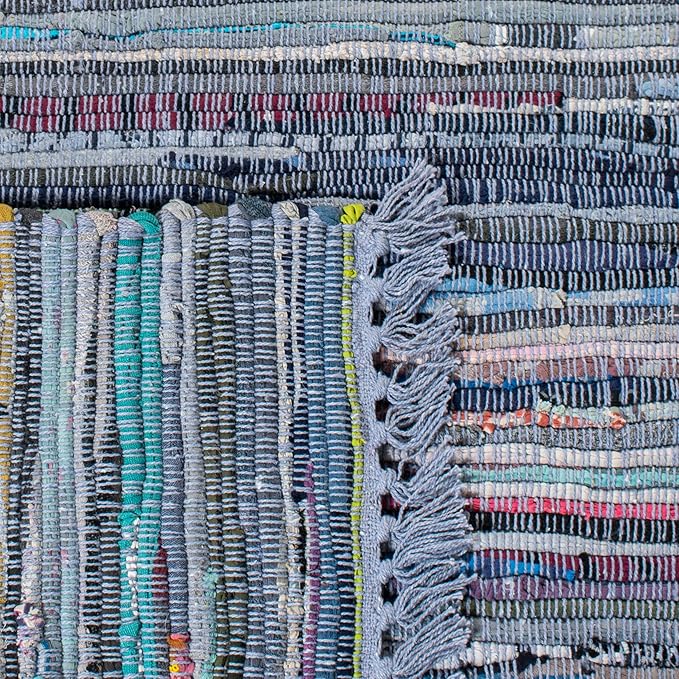 SAFAVIEH Rag Rug Collection Area Rug - 9' x 12', Purple & Multi, Handmade Boho Stripe Cotton, Ideal for High Traffic Areas in Living Room, Bedroom (RAR121D)