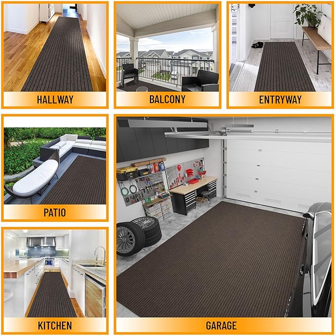 Ottomanson 2'7" x 47' Hallway Runner with Scraper Pile - Extra Durable Non-Slip Rug Mat for Indoor & Outdoor Use - Ideal for Kitchen, Entryway & Garage - High-Traffic Carpet, Brown