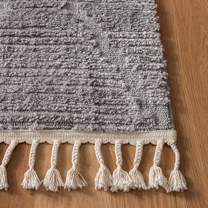 SAFAVIEH Marrakesh Collection Runner Rug - 2'2" x 12', Grey, Moroccan Boho Tribal Tassel Design, Non-Shedding & Easy Care, Ideal for High Traffic Areas in Living Room, Bedroom (MRK517F)