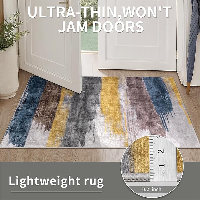 Ciicool Modern Abstract Rug for Living Room, 10'x14' Machine Washable Area Rug Non-Slip Rug, Low-Pile Contemporary Indoor Dining Floor Carpet for Bedroom Office Under Table Home Decor Yellow Grey
