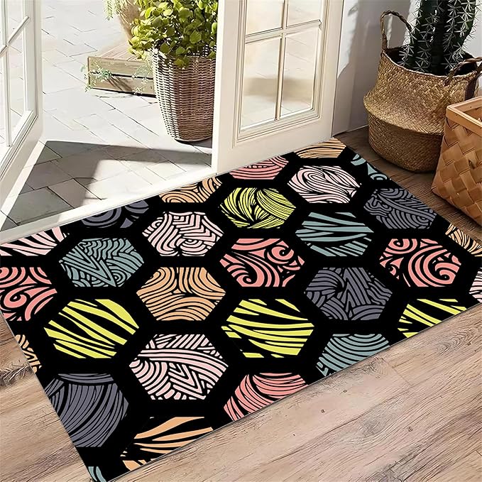 Large Living Room Area Rug 5x8ft,Modern Geometric Rugs, Multicolor Low Pile Farmhouse Carpet, Machine Washable & Non-Slip Non-Shedding for Classroom, Bedroom & Dorm