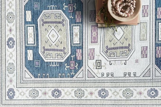 Fame Living Faded Oushak Rug, Turkish Vintage Floral Pastel Large Oversized Area Rugs for Living Room Dining Bedroom Kitchen Bathroom Nursery (848CrNv, 2'5" x 4'9")