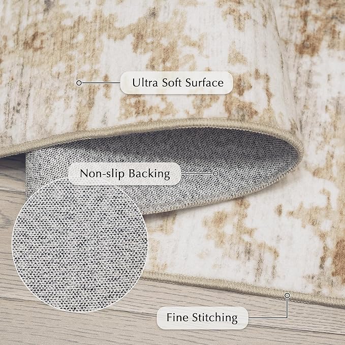 FMFUNCTEX 3x5 Washable Area Rug Abstract Modern Neutral Brown Grey Non Slip Soft Low Pile Thin Accent Entryway Entrance Indoor Carpet for Living Room Bedroom Dining Office Nursery Bedside, Grey Gold