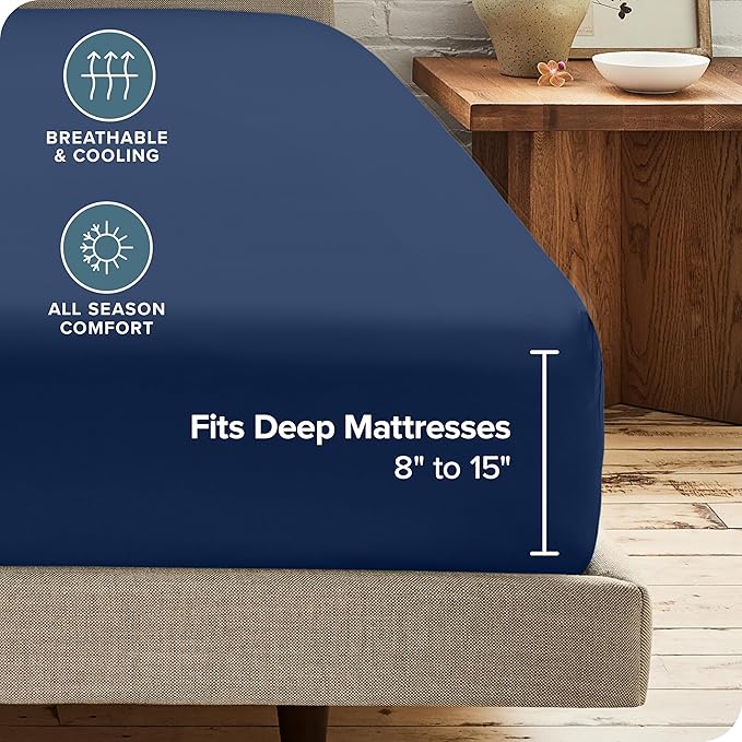 Bare Home 2-Pack Fitted Bottom Sheets Queen - Premium 1800 Ultra-Soft Wrinkle Resistant Microfiber - Deep Pocket (Queen, Dark Blue)