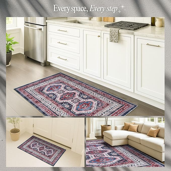 Fame Rugs Turkish Rug. Washable Vintage Oriental Antique Inspired Traditional Doormat Small Modern Area Rugs Luxury Entryway Entry Bedroom Bathroom Kitchen (400RN, 9' x 12')