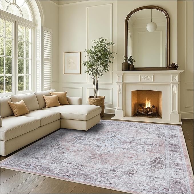 Fame Rugs Turkish Rug. Washable Vintage Oriental Antique Inspired Traditional Doormat Small Modern Area Rugs Luxury Entryway Entry Bedroom Bathroom Kitchen (392TW, 2'5 x 6'9)