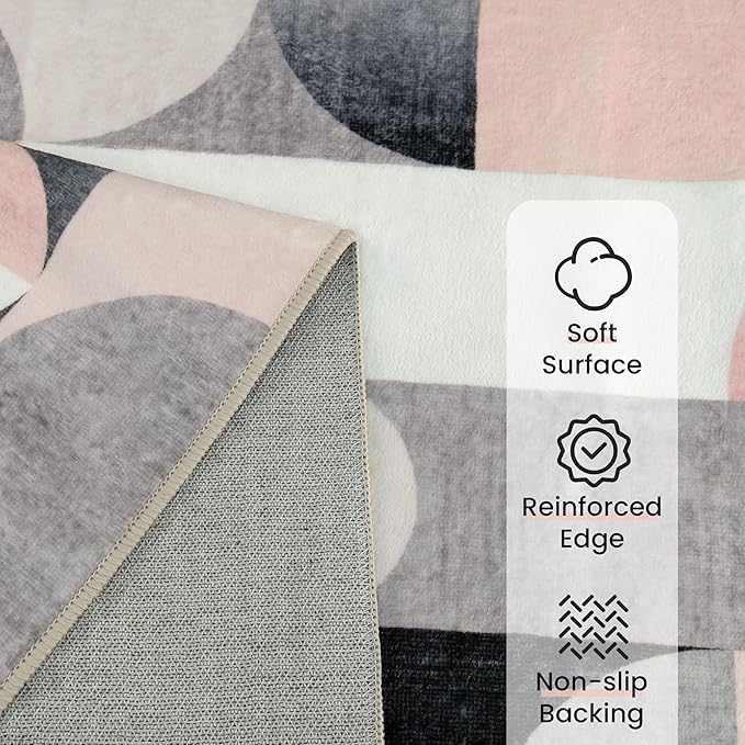 Large Pink Area Rugs 8x10 Washable Rug for Living Room Bedroom Dining Room,Modern Non Slip Carpet,Blush Grey Black
