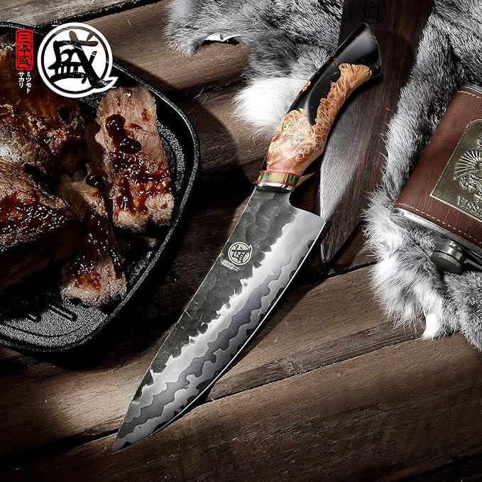 MITSUMOTO SAKARI 8-Inch Japanese Gyuto Chef Knife, 440C Damascus Steel