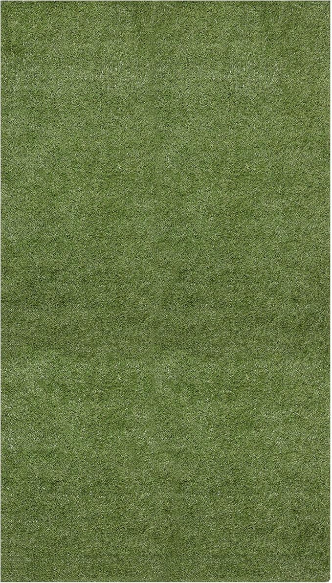 Ottomanson 6'6" x 53' Artificial Faux Grass Rug - Realistic Turf with UV Protection - Perforated for Easy Drainage - Durable, Hose-Off Synthetic Lawn Carpet for Indoor & Outdoor Use, Green