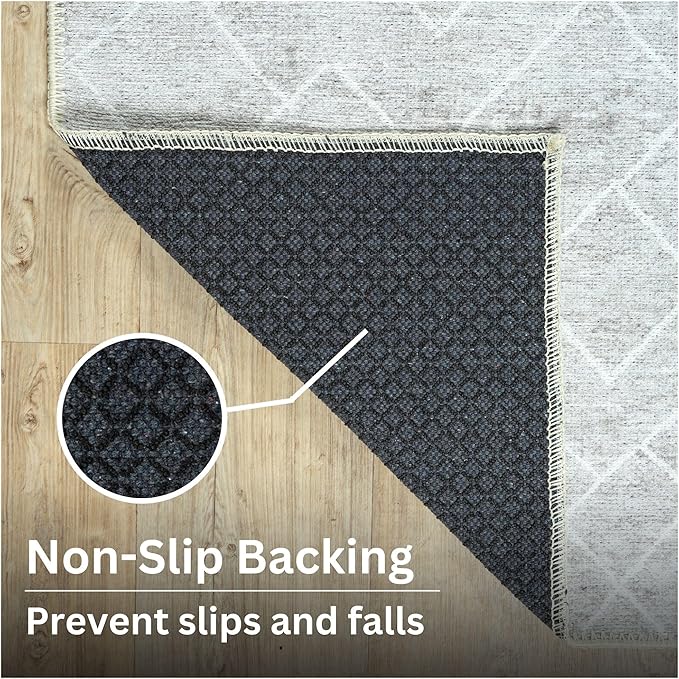 Bloom Rugs Washable Non-Slip 5' x 7' Rug - Gray/Pebble Striped Area Rug for Living Room, Bedroom, Dining Room, and Kitchen - Exact Size: 5' x 7'